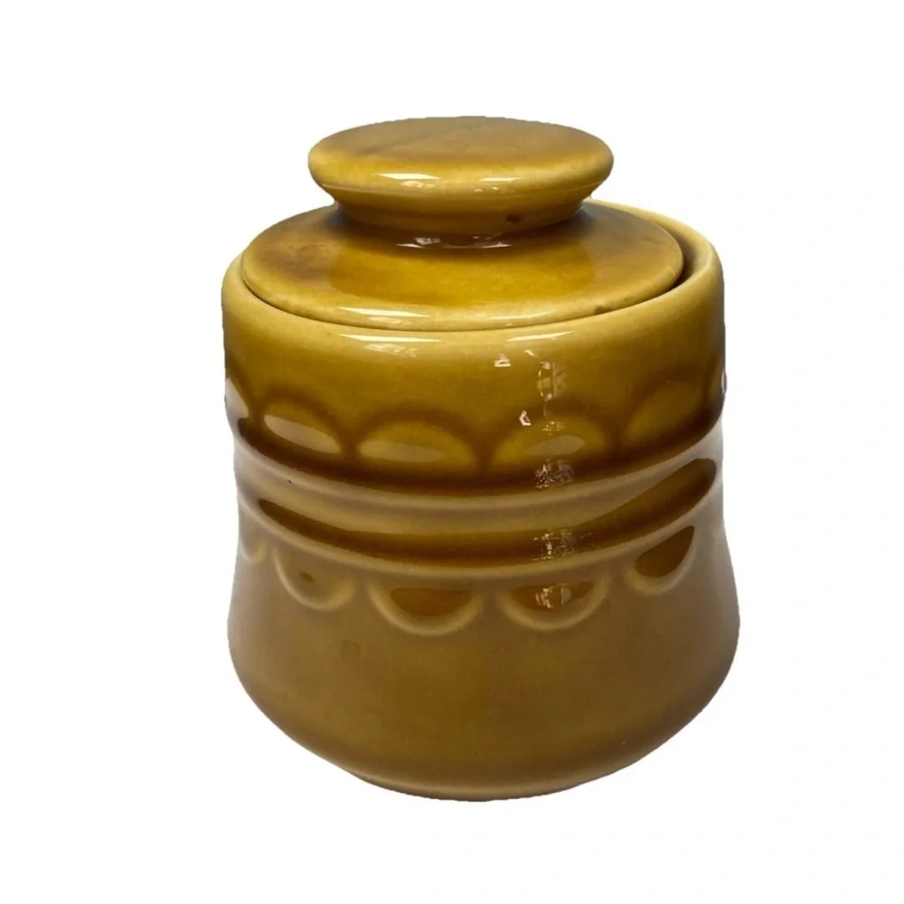 Vintage Homer Laughlin Golden Harvest Sugar Bowl Ceramic MCM